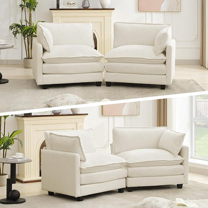 ROWHY Modular Loveseat Sectional Sofa, 78" Upholstered Loveseat, 2 Deep Seat Sofa Couch with 2 Throw Pillows for Small Space, Modern Comfy Cloud Couch for Living Room, Chenille, Beige