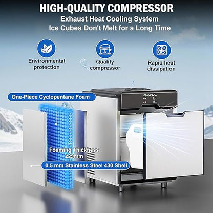 Nugget Ice Maker Countertop 40 LBS/Day, 10 LBS ice Bin, Soft Chewable Pellet