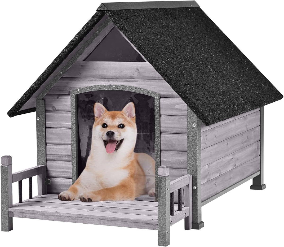 Dog House Outdoor with Anti-Chewing Iron Frame, Weatherproof Dog Kennel for Small Medium Large Dogs Indoor (Grey, 45" x 32.9" x 32.6")