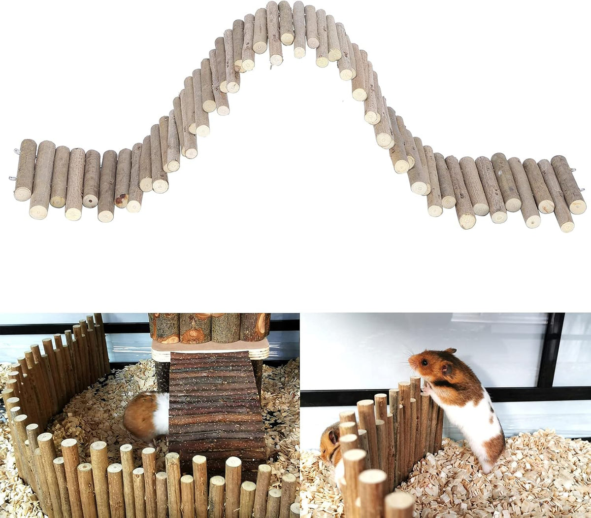 Flexible Hamster Wooden Bridge, 11.8In Hamster Fence, Wooden Sticks for Hamster Cage Decor And Platforms, Syrian Hamster Cage Accessories Wood