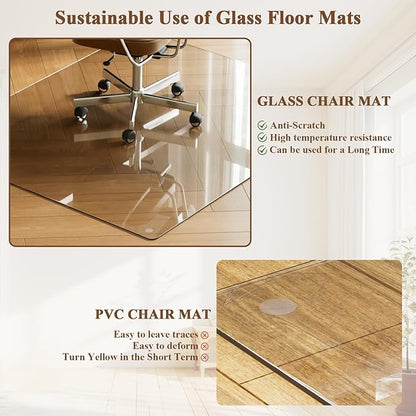 VETROUVE Tempered Glass Floor Mat 36" x 46" Chair Mat for Carpet or Hard Floor with 4 Anti-Slip Pads, 1/5" Thick