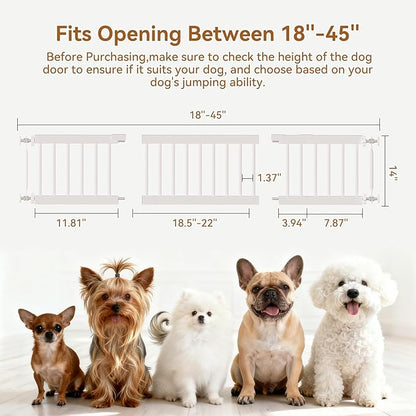 Dog Gate Indoor,18"-45" Extra Wide Metal Short Dog Gate to Step Over, 14" Tall Small Pet Gate with 3 Extension Kits, Pressure Mounted for Doorways & Stairs