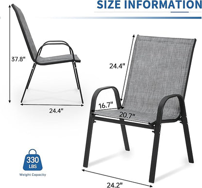 PIZZELLO Patio Chairs Set of 4 - Outdoor Stackable Dining Chairs for All Weather - Breathable Textilene Outdoor Chair Sets with Curved Armrests - 300Lbs Capacity - for Lawn Backyard Garden (Grey)