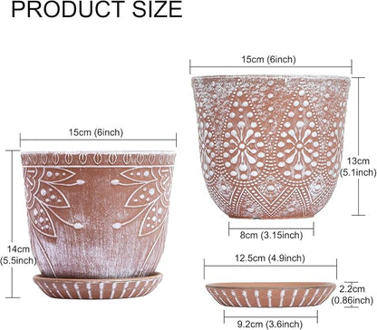 Gepege 6 Inch Beaded Ceramic Planter Set of 2 with Drainage Hole and Saucer for Plants, Indoor-Outdoor Large Round Succulent Orchid Flower Pot