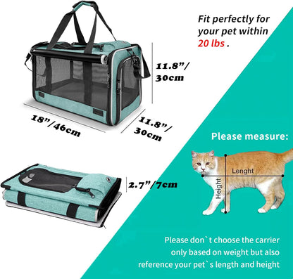 Small Dog Carrier for Puppy Yorkshire Softshell Car Transport Chihuahua Carry Cage 18-inch Collapsible Doggie Vet Visit Crate Easy Load Roomy Pet Carrier Bag Kennel Dog Essentials Teal