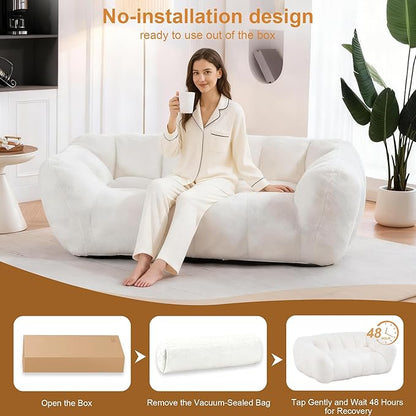 Giant Bean Bag Chair, 2 PCS Bean Bag Chairs for Adults Kids, Oversized Plush Bean Bag Couch with Armrest, Large Chair with Filler, Stuffed Accent Chair Lounge Floor Sofa for Gaming, Reading, Beige