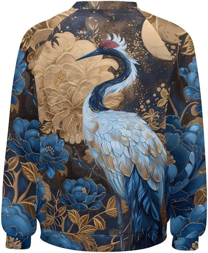 Womens Long Sleeve Tops Y2k Japanese Art Print Sweatshirts Fall Pullover for Women Crewneck Vintage Shirts Boho Tops