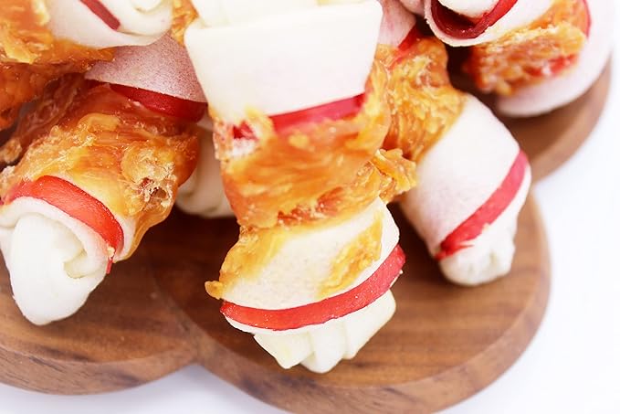 Dog Treats Chicken Wrapped Rawhide Bones for Small Dog Treats Puppy Chews Snacks Promotes Healthy Chewing Chicken Wrapped Knot 2.5" 1lb