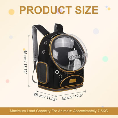 Pet Backpack Carrier, Portable and Ventilated, Oxford Cloth, Dog Cat Travel Bag with Transparent Cover 12.6", (Black, 1 Pcs), Intended for Hiking/Camping/Traveling