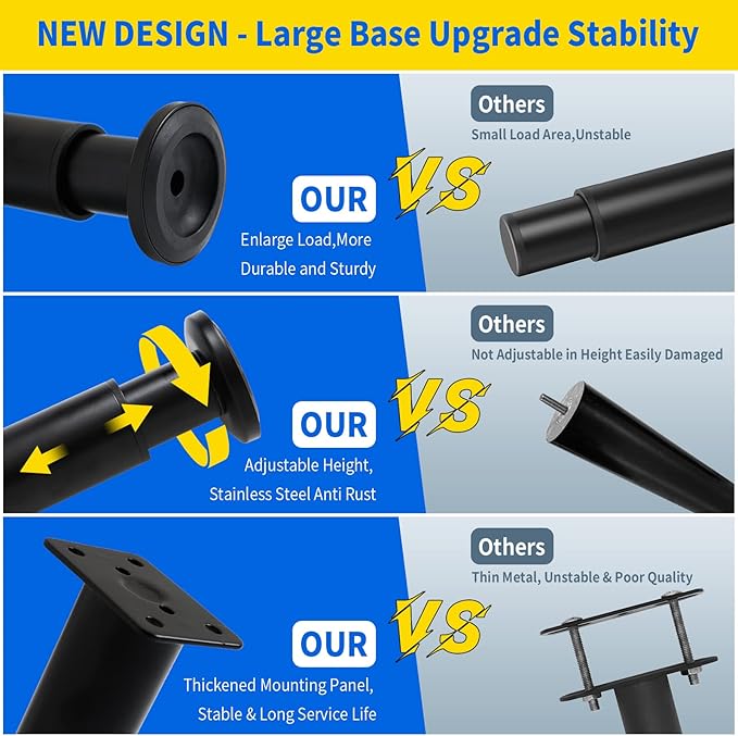 Olldag 6 PCS Adjustable Height Bed Support Legs for Bed Frame/Bed Center Slat, Heavy Duty Furniture Replacement Legs 7.08-12.2 inch for Sofa/Cabinet/Couch/Dresser/Table (Black)