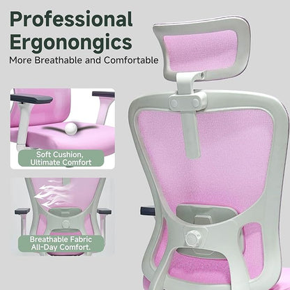ZYFFHYLAI Ergonomic Office Chair - 350LB Mesh Office Chair with Adjustable Lumbar, High Back Computer Desk Chair with 3D Armrests, Comfy Chair with 2D Headrest & Tilt Function for Study, Work, Gaming
