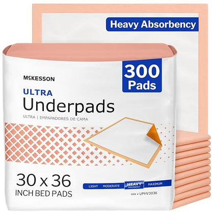 McKesson Underpads Bed Pads, Heavy Absorbency, 30 x 36 in, 300 ct | Chux Pads for Adults and Elderly, Baby Changing, Pee Pad for Pets