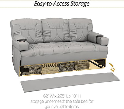Qualitex De Leon Console SL RV Sofa Bed, 68" Wide, Ulitmate Leather, Ash