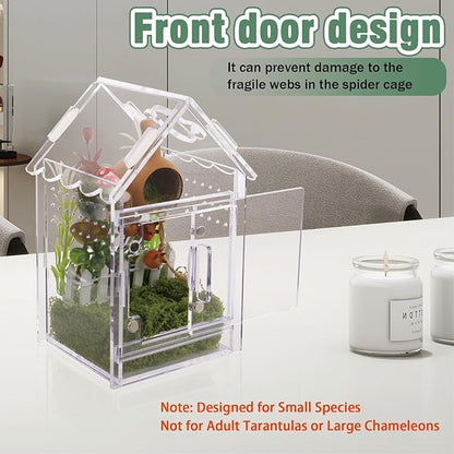 Acrylic Terrarium Kit for Jumping Spiders & Tarantulas - 3.15"x3.15"x5.6" Spider Enclosure with Magnetic Feeding Door & Secure Latch - Ideal Reptile Cage, Praying Mantis Habitat, Bug Terrarium