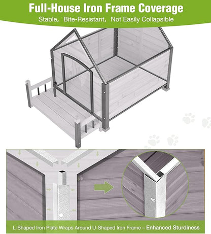GUTINNEEN Heated Dog House Outdoor for Winter with Anti-Bite Design, Dog Kennel with Heating Blanket, Asphalt Roof, for Small to Medium Dogs - Grey