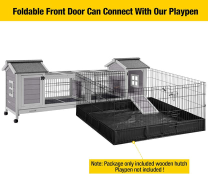 Aivituvin Rabbit Hutch Bunny Cage with Double House and Run Indoor Outdoor Guinea Pig House with Deeper No Leak Trays and Wheels