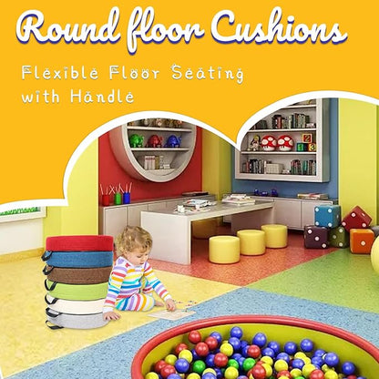 M Mute Touch 6 Pcs Flexible Floor Cushion, Floor Cushions Easy to Clean and Carry,16''x16''x2'' Soft Cushion for Learning Sitting Daycare Chair Yoga and Meditation (Linen)