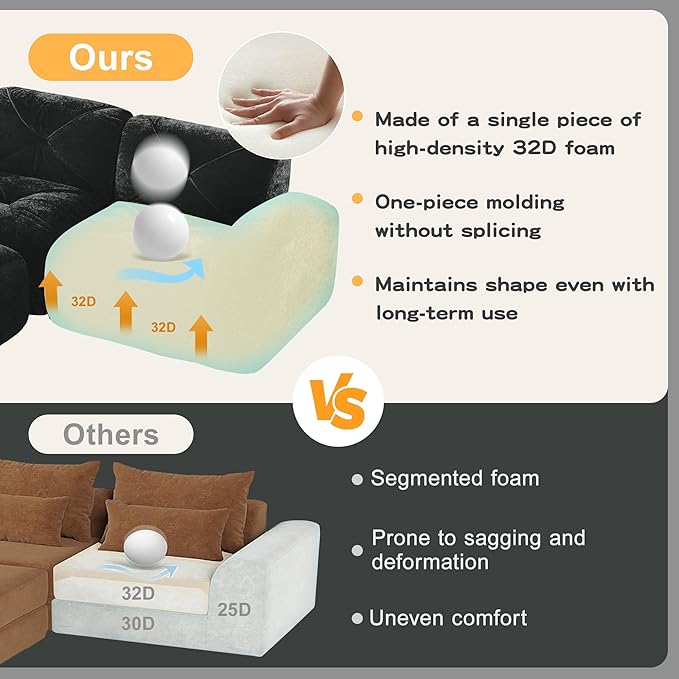 Modular Sectional Sofa with Free Combination,Boneless Floor Couch for Small Spaces, Living Room & Lounge,Velvet 2-Seater Sectional Couch with 2 Ottomans,No Assembly Needed