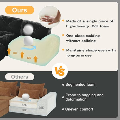 Modular Sectional Sofa with Free Combination,Boneless Floor Couch for Small Spaces, Living Room & Lounge,Velvet 2-Seater Sectional Couch with 2 Ottomans,No Assembly Needed