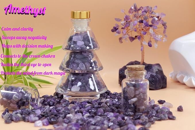 1lb Amethyst Aquarium Gravel Rocks Natural Tumbled Healing Crystal Chips Bulk Gemstones Tumbled Crushed Stones for Fountain Vase Filler Planters Decorative Fish Tank Potted Reiki Energy Balancing