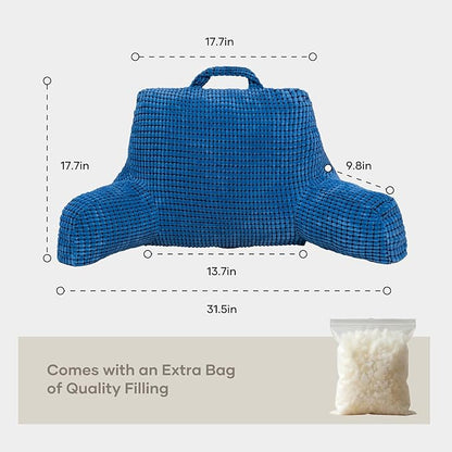 NOONTIDE Reading Pillow with Top Handle,Uniquely Designed Soft Fabric, Ergonomic Back Support for Bed,Cover Washable Sit up Pillow,Watching TV/Gaming/Relaxing(Blue)