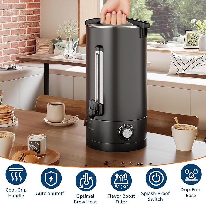 120 Cup Commercial Coffee Urn - 18L/4.8Gal Stainless Steel Electric Coffee Maker
