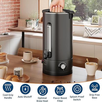 120 Cup Commercial Coffee Urn - 18L/4.8Gal Stainless Steel Electric Coffee Maker