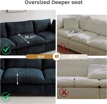 WJShome Cloud Modular Sectional Sofa,160" Oversized L Shaped Sofa Couch with Storage Ottoman,5 Seater Comfy Couch with Chaise Couches,Covers Washable&Replaceable (Black)