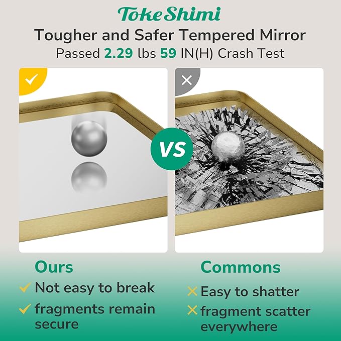 TokeShimi 24x36 Brushed Gold Bathroom Mirror, Wall Mirror