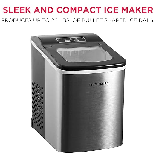 Frigidaire Compact Countertop Ice Maker, Makes 26 Lbs. of Bullet Shaped Ice