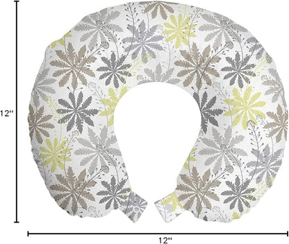 Ambesonne Floral Travel Pillow Neck Rest, Print of Shepherd's Purse Silhouettes in Mute Pastel Shades, Memory Foam Traveling Accessory for Airplane and Car, 12", Dust Dimgray