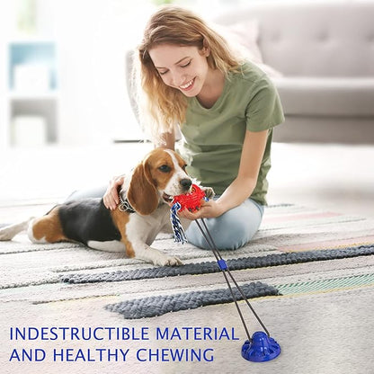 Aggressive Chewer Dog Toys - Rope Toys with Suction Cup, Teething Treats & Puzzle Food Dispensing Ball (Navy Blue)