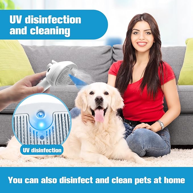Steam Brush for Cats,4 in 1 Cat Steam Brush,Self-Cleaning Slicker Brushes for Dogs,Pet Spary Hair Removal Comb for Grooming Massage,Recharegable Cat Dog Hair Remover for Long&Short Haired Dogs White