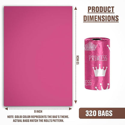 Parisian Pet Ecofriendly Dog Poop Bags Rolls - 320 Count Unscented Poop Bags For Dogs - Leakproof, Extra Thick, 16 Dog Waste Bags Refill Rolls - Princess Pink Doggie Poop Bags - Fits All Dispenser