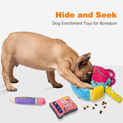 Hide and Seek Dog Toys, Squeaky Interactive Puzzle Dog Toys for Boredom and Stimulation, Dog Enrichment Toys with Rope for Small and Medium Dogs