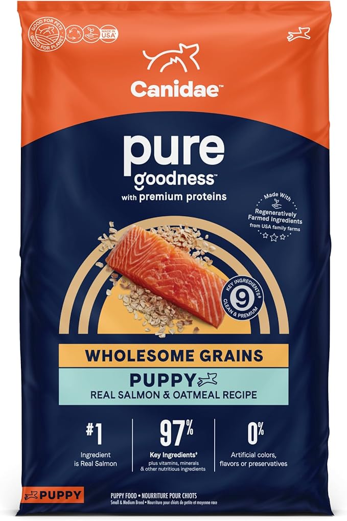 CANIDAE Pure Limited Ingredient Premium Puppy Dry Dog Food, Real Salmon & Oatmeal Recipe, 22 lbs, with Wholesome Grains
