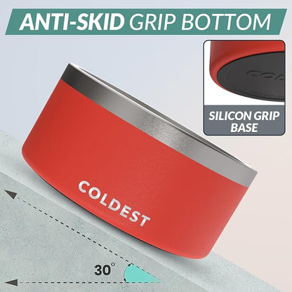 Coldest Dog Bowl - Anti Rust Metal, Non Slip, 3 Layers Insulated Stainless Steel Dog Bowls - Spill Proof & Heavy Duty - Water Bowl for Dogs, Cats & Pets, Dish Washer Safe (200 oz, Crimson Red)