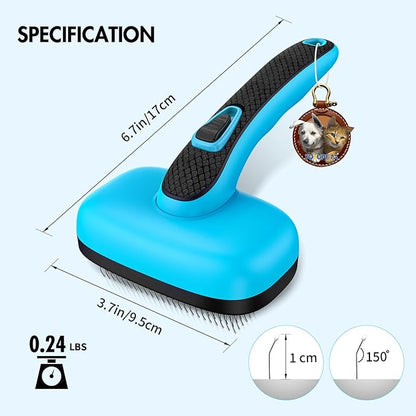 Dog Brush Kit - Self-Cleaning Slicker Brush with Bath Brush & Undercoat Rake | Deshedding Tools for Large - Small Dogs & Cats, Professional 3-in-1 Pet Grooming Set for Heavy Shedding, Blue