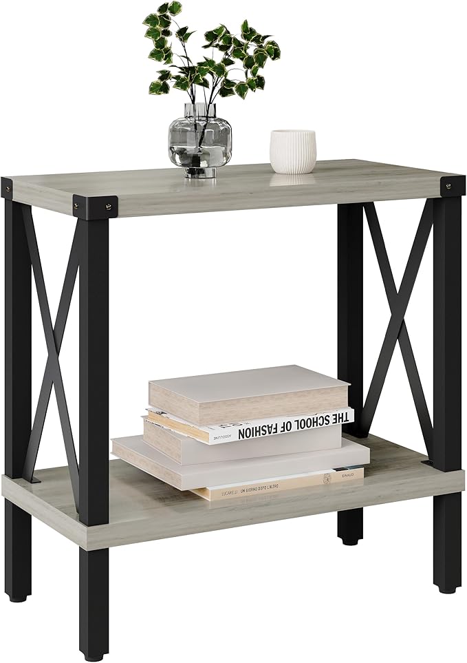 Narrow End Table, Large Sofa Side Table, Farmhouse Nightstand with Storage Shelve, Slim Bedside Table for Living, Room Bedroom, Lounge Oak MLBZ17Z