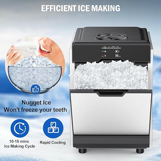 Nugget Ice Maker Countertop 40 LBS/Day, 10 LBS ice Bin, Soft Chewable Pellet