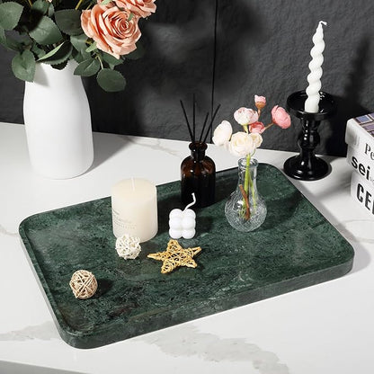 Marble Vanity Tray, 18in Stone for Bathroom Countertop, 17 3/4'' Oversized Dresser Decorative Organizer, Luxury Kitchen Serving Plate, Kitchen Sink Storage Tray, Perfume, Jewelry Holder(Green)