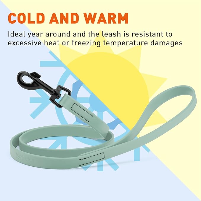 Dogline Biothane Waterproof Dog Leash Strong Coated Nylon Webbing with Black Hardware Odor-Proof Easy to Clean High Performance for Small or Large Dogs Made in USA 4 or 6 ft Lead, Sage Green