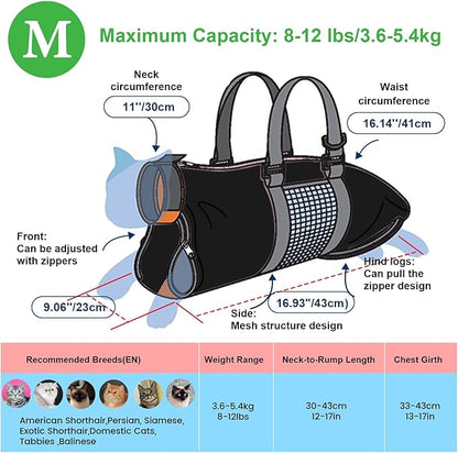 Cinf Cat Nail Clipping Cleaning Grooming Restraint Bag No Scratching Biting for Bathing Nail Trimming Injecting Examining(Black,M)