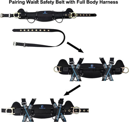 Safety Harness Climbing Belt - Tongue Buckle Safety Belt With Ventable & Moisture-Wicking Waist Pad and 2 Side D-Rings Personal Fall Protection Safety Belt for Work Positioning Restraint