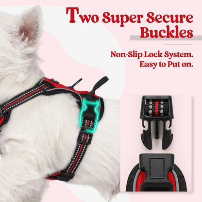 rabbitgoo Dog Harness No Pull with 2 Leash Clips, Adjustable Soft Padded, Reflective Oxford No Choke Pet Vest with Easy Control Handle for Puppy, Red,XS