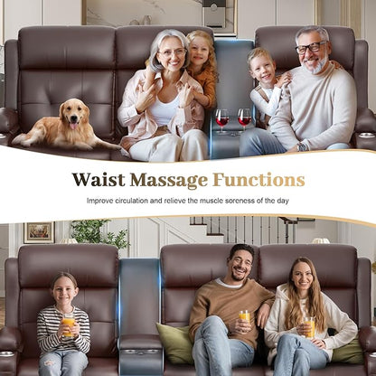 Aotolo Recliner Sofa, Massage Reclining Sofa 3 Seater Sets Heavy Weight Capacity, RV Loveseat Couch Clearance with Console, USB, Type C Port, Storage, Cup Holders, Wall Hugger Chair for Living Room