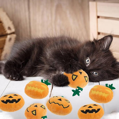 6pcs Halloween Pumpkin Catnip Toy，Hallowen Indoor Pumpkin Shaped Cat Toy Plush Interactive Chew Bite Toys for Cat Kitten Indoor Festive Holiday Cat Lover Gift