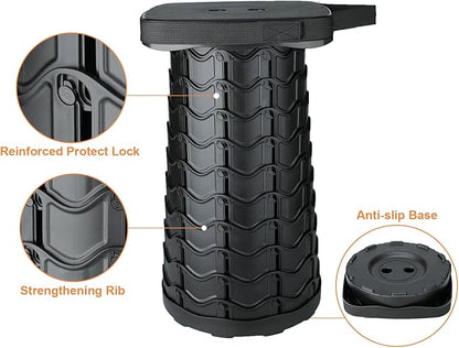 Boreeman Upgraded Collapsible Stool, Square Portable Stool, Lightweight Yet More Sturdy with Load Capacity 400lbs, Perfect for Camping Fishing Hiking BBQ (1, 2-Pack Black)
