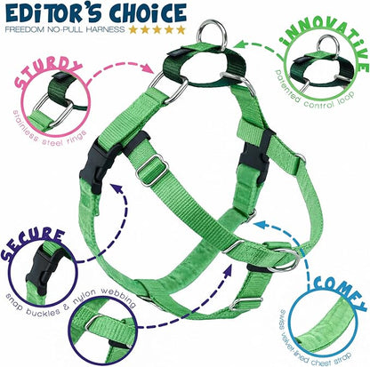 2 Hounds Design Freedom No Pull Dog Harness, Adjustable Harness and Leash Set, Easy Walking & Comfortable Control, Fits Small, Medium & Large Dogs, Solid Colors, Made in USA, 1" LG, Neon Green