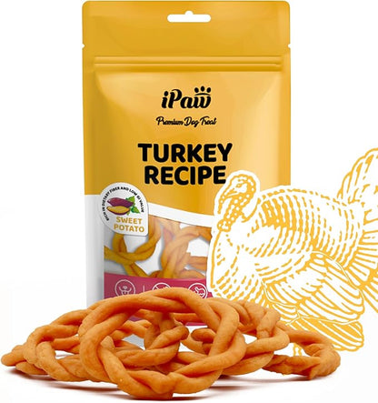 iPaw Turkey Dog Treats, All Natural Human Grade Dog Treat, Suitable for Training chew, US Sourced Raw Material, Hypoallergenic, Rawhide Alternative, Ring (Sweet Potato)